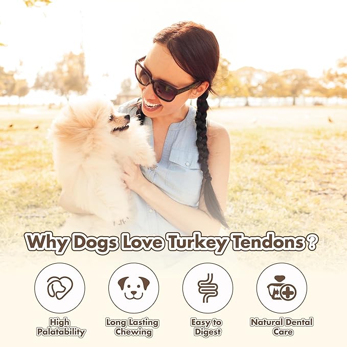 Turkey Tendon for Dogs, Turkey Tendon Bone (S) Pack of 4, 100% Natural, USA-Sourced, High-Protein, Low-Fat, Long-Lasting Dog Chew, Rawhide Alternative, Hypoallergenic Puppy & Dog Treats