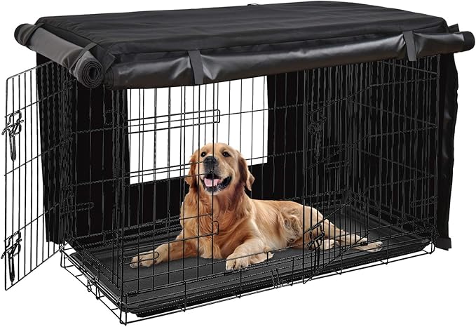 HONEST OUTFITTERS Dog Crate Cover,30 Inch Dog Kennel Cover for Medium and Large Dog, Heavy Duty Oxford Fabric,with Double Door, Pockets and Mesh Window (31L x 20W x 21H, Black)