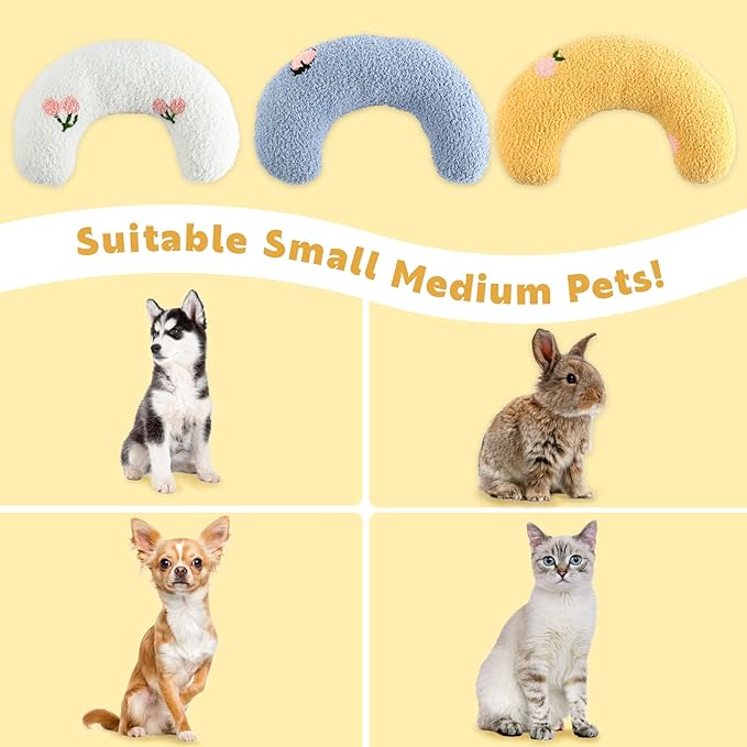 T'CHAQUE Dog Pillow Bed, Cat Calming Pillow, Dog Neck Pillow for Joint Relief Sleeping, Ultra Soft Half Donut Cuddler, Pillow Pet for Upper Spine Support, Doggy/Kitten Pillow Training Toy,Yellow