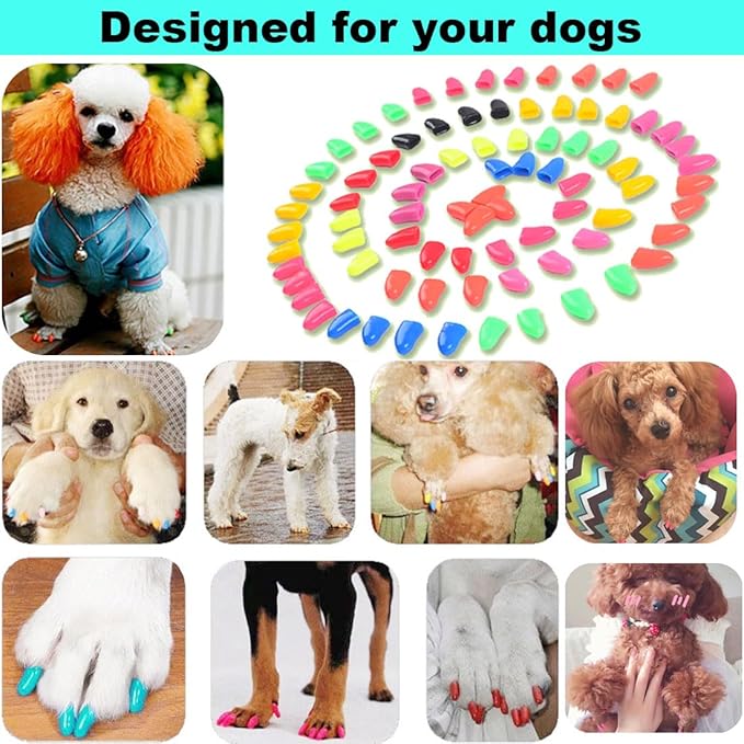 VICTHY 120pcs (12 Colors) Dog Nail Caps | Dog Claw Covers Dog Nail Covers with Adhesives Glue and Applicators( L)