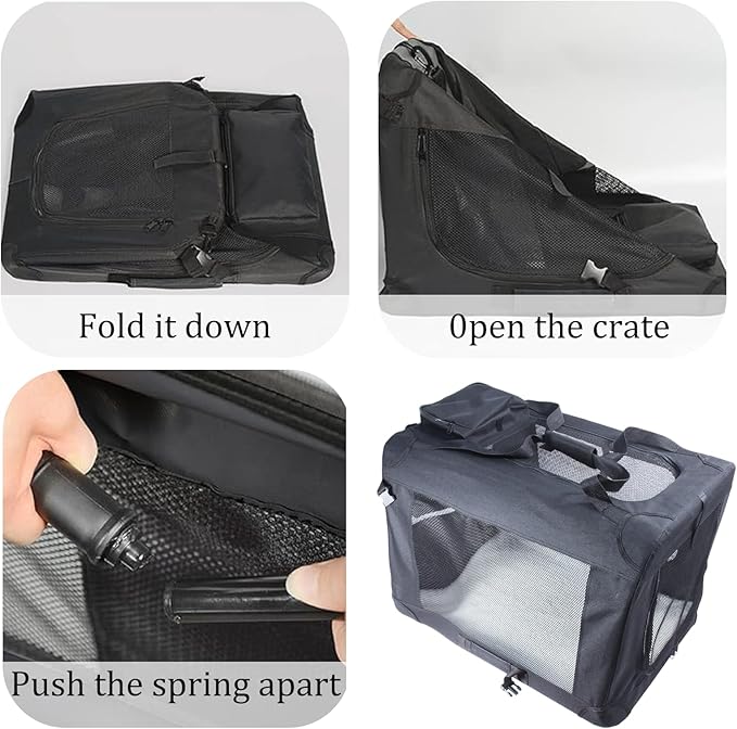 STARBRILLIANT 3-Door Portable Soft-Sided Folding Soft Dog Travel Crate Kennel,Black (32″x23″x23″)