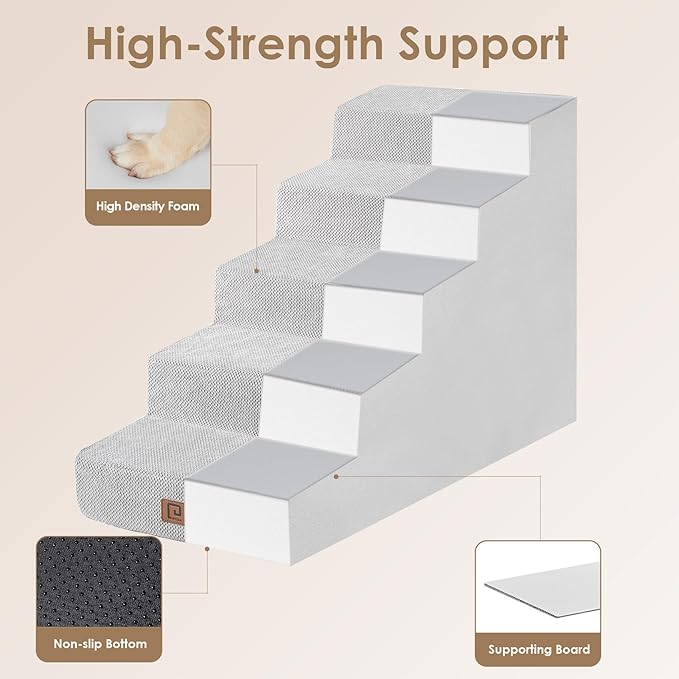 EHEYCIGA Dog Stairs for Small Dog 22.5”H, 5-Step Slope Dog Stairs for High Beds, Pet Steps with Non-Slip Bottom, Low Ramp and Larger Step Area