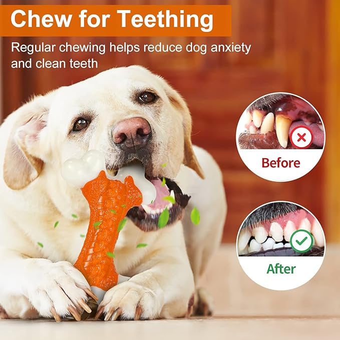 Dog Toys for Aggressive Chewers Large Breed, Tough Bones, Nylon Puppy Teething Chew Toys Medium Dogs, Heavy Duty Peanut Butter Flavor Toys