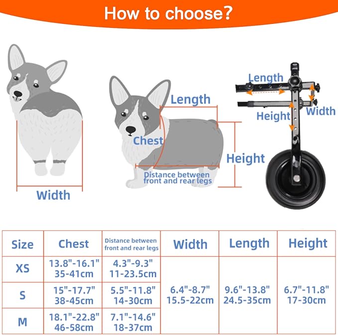 Dog Wheelchair for Back Legs, Adjustable Dog Wheelchairs with 2 Wheels, Dog Wheelchair Cart for Hip Support, Mobility Aids for Small Pets Hind Limbs (Middle)