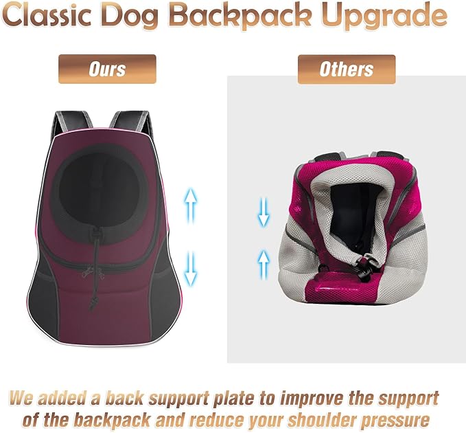 YUDODO Pet Dog Backpack Carrier Small Dog Front Carrier Pack Reflective Head Out Motorcycle Puppy Carrying Bag Backpack for Small Medium Dogs Cats Rabbits Outdoor Travel Hiking Cycling (L, Pink)