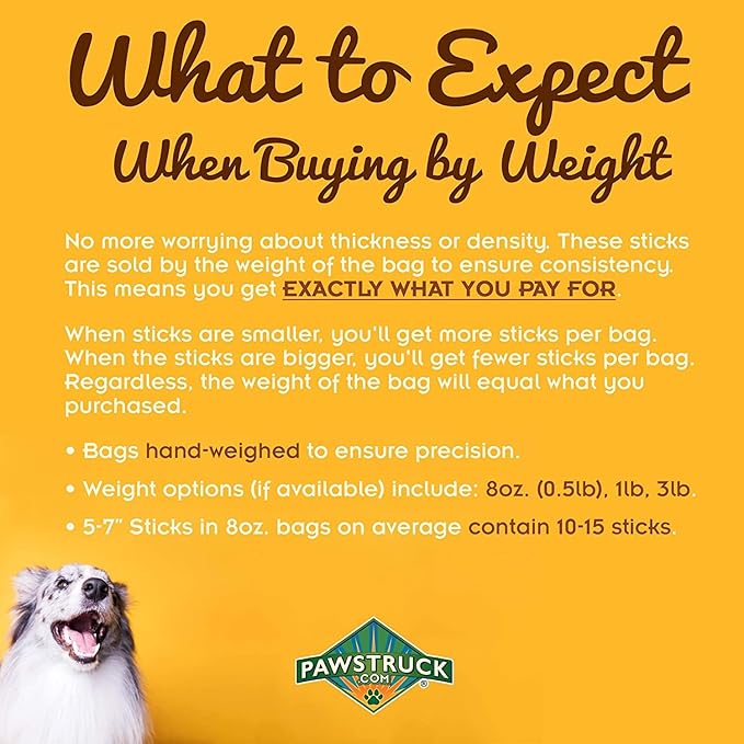 Pawstruck Natural 5-8" Bully Sticks for Dogs - Best Long Lasting, Rawhide Free, Low Odor Dental Chew Treat - Healthy Single Ingredient 100% Real Beef - 8 oz. Bag - Packaging May Vary