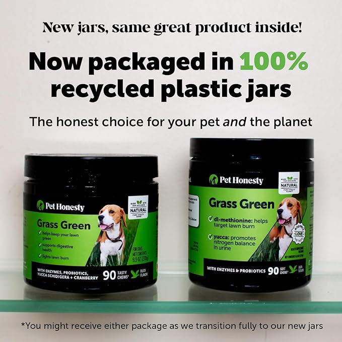 Pet Honesty Grass Green - Pee Grass Spot Saver Caused by Dog Urine, Gut Health Probiotics, Dog Urine Neutralizer for Lawn, Grass Burn Spot Chews, Cranberry, Apple Cider Vinegar, Dog Rock (Turkey 90ct)