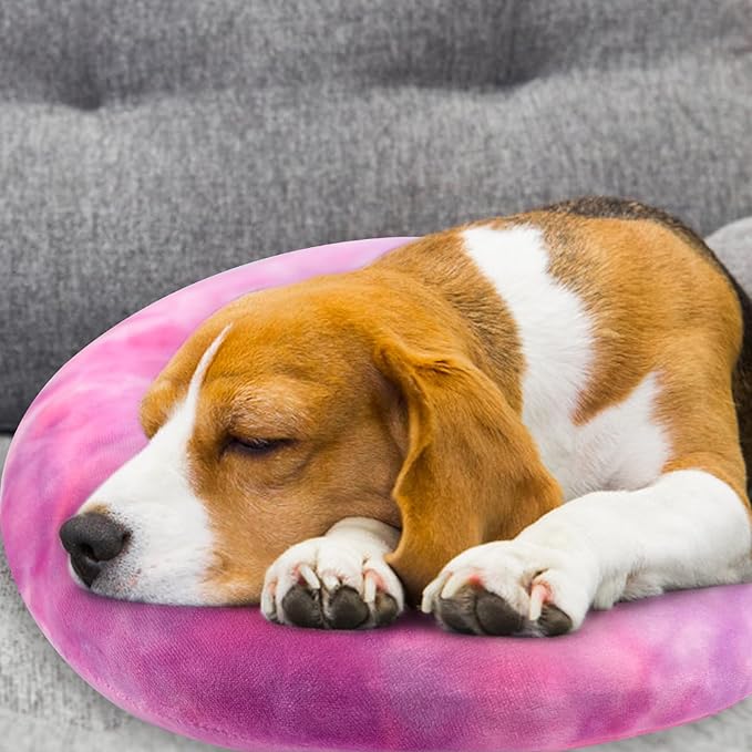 Dog Pillow, U-Shaped Dog Calming Pillow for Pet, Soft Dog Neck Pillow Machine Washable Dog Bed Pillow for Dog and Cat Enhance Sleep Quality(Tie-dye Rose Purple, Medium)