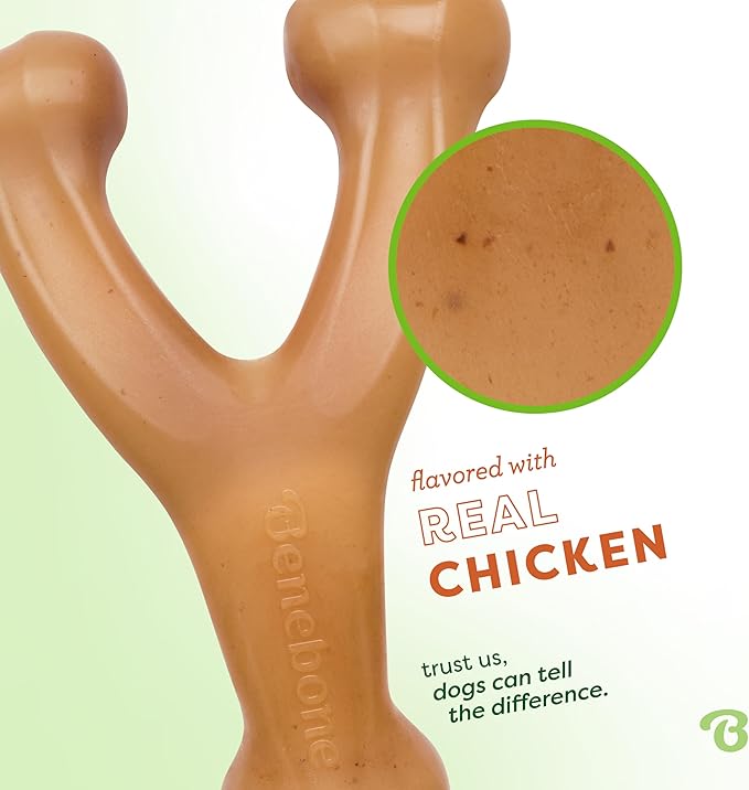 Benebone Wishbone Durable Dog Chew Toy for Aggressive Chewers, Real Chicken, Made in USA, Large