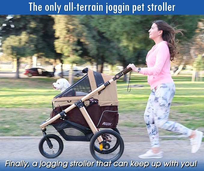 HPZ Pet Rover Run Performance Jogging Sports Stroller with Comfort Rubber Wheels/Zipper-Less Entry/1-Hand Quick Fold/Aluminum Frame for Small/Medium Dogs, Cats and Pets (Taupe)