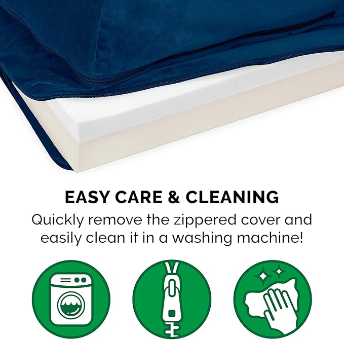 Furhaven Memory Foam Dog Bed for Large Dogs w/ Removable Bolsters & Washable Cover, For Dogs Up to 125 lbs - Plush & Velvet L Shaped Chaise - Deep Sapphire, Jumbo Plus/XXL