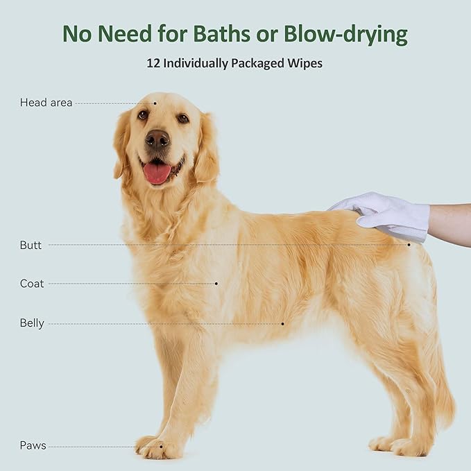 ORDORA Pet Cleaning Gloves for Dogs and Cats,Cleaning & Deodorizing Grooming Gloves, 12 Pack - All-in-One Grooming Solution for Daily Care and Travel