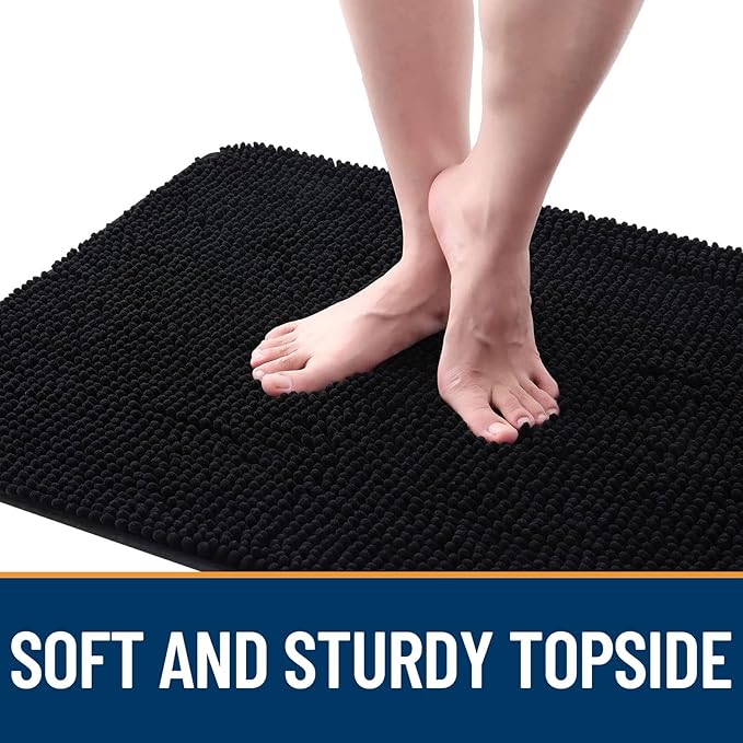 OLANLY Dog Door Mat for Muddy Paws 24x16, Absorbs Moisture and Dirt, Absorbent Non-Slip Washable Mat, Quick Dry Chenille, Mud Mat for Dogs, Entry Indoor Door Mat for Inside Floor, Black
