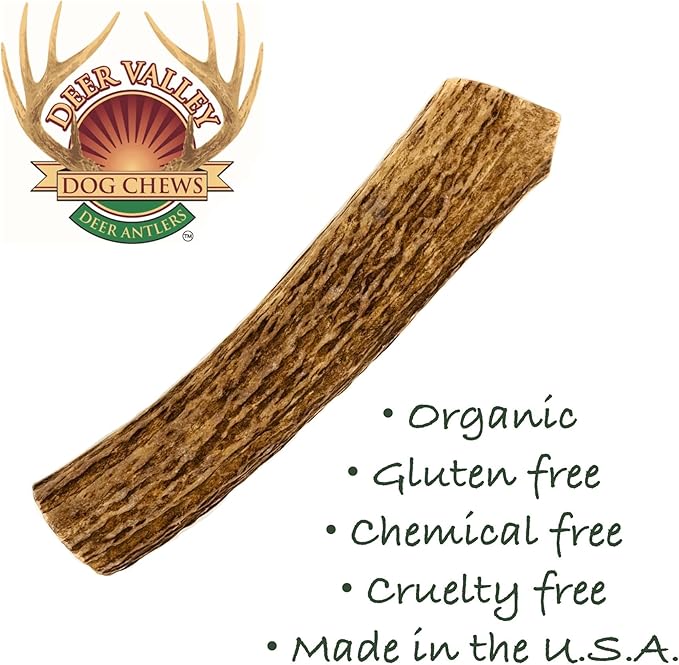 Deer Valley Dog Chews (XL Single, 6-8 Inches) Premium Deer Antler Dog Chew - Long Lasting Dog Bone for Large Dog Breeds and Aggressive Chewers