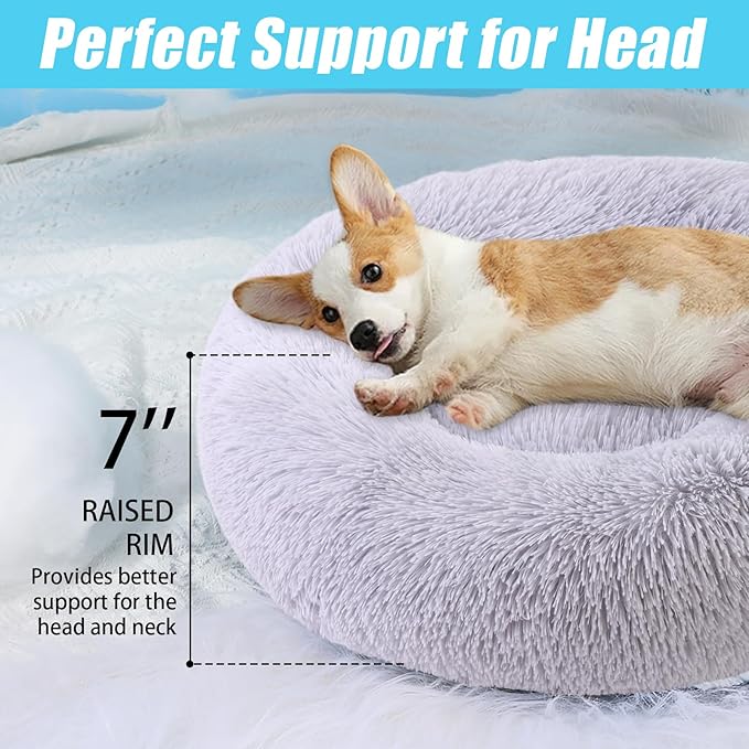 HYQ Small Dog Bed, Pet Beds for Small Dogs, Cat Beds for Indoor Cats, Fluffy Faux Fur Plush Small Dog Bed, Washable Puppy Bed with Anti-Slip Bottom, Dog Bed Small Size Dog (Light Gray, 17 Inch)