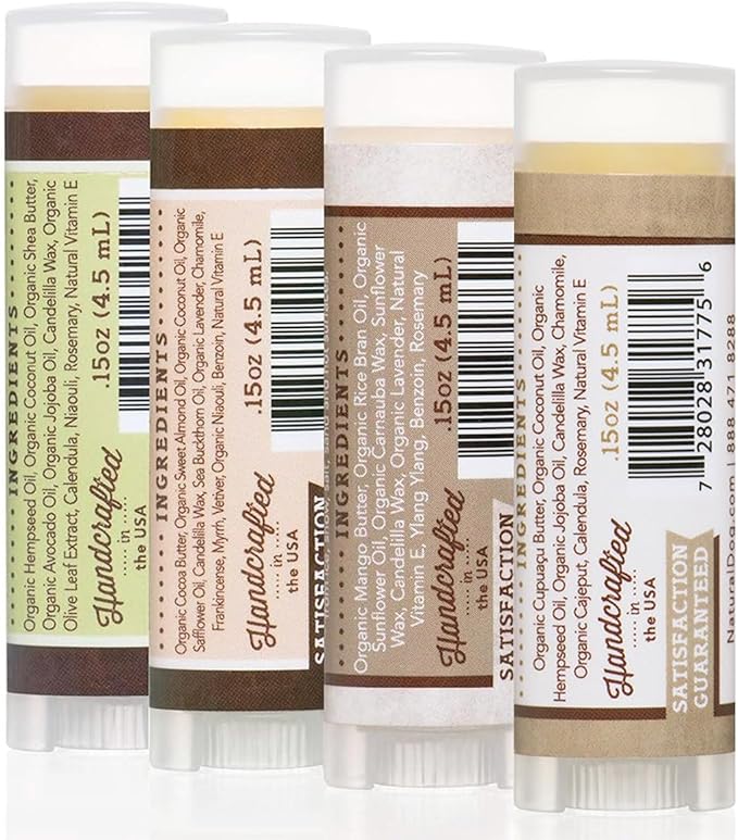 Natural Dog Company Powerhouse Bundle, Includes 4 Healing Balms that Relieve Skin Irritations, Cracked Paws and Dry Noses, Organic, All Natural Ingredients, 0.15oz Trial Sticks