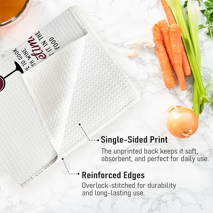 Red Wine Kitchen Towels, Gifts for Wines Lovers Women Dish Hand Towels for Kitchen Bar Cart, I Love to Cook with Wine Sometimes Decorative Bar Towels for Bartender, 16x34 Inch