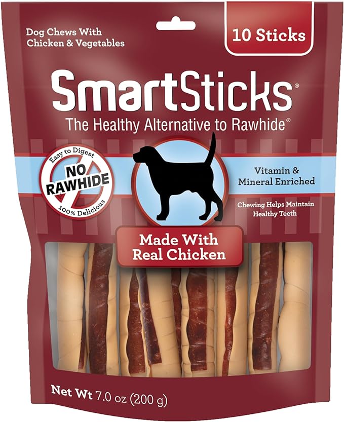 Smartsticks No Rawhide, Dog Chews Made With Real Chicken and Vegetables, 10 sticks.