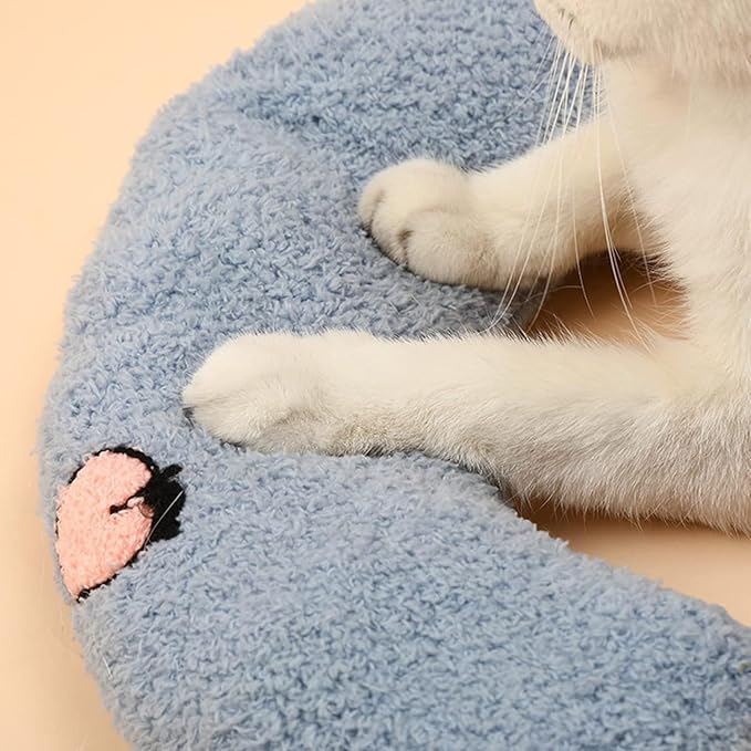 Pillow for Cats, Dog Calming Pillow for Small Dogs Ultra Soft Fluffy Pet Calming Toy Half Donut Cuddler Cozy Cat Bed Pillow U-Shaped Pillow for Pet Sleeping Improve Joint Relief, Blue