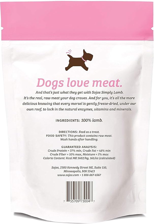 Sojos Simply Lamb Raw Freeze Dried Grain-Free Dog Treats, 4-Ounce each (Pack of 2)