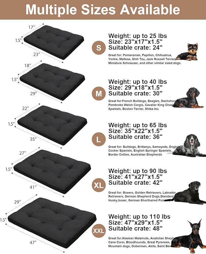Dog Crate Bed for Medium Size Dogs,Washable Dog Kennel Pad Ultra Soft Pet Sleeping Mat for Cages,Anti-Slip Bottom,29x18 inch,Black