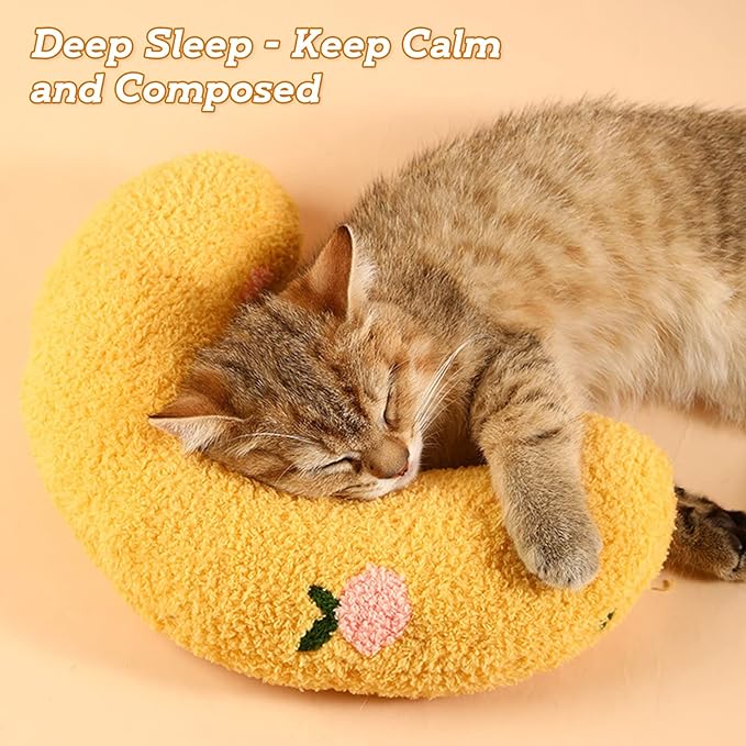 T'CHAQUE Dog Pillow Bed, Cat Calming Pillow, Dog Neck Pillow for Joint Relief Sleeping, Ultra Soft Half Donut Cuddler, Pillow Pet for Upper Spine Support, Doggy/Kitten Pillow Training Toy,Yellow