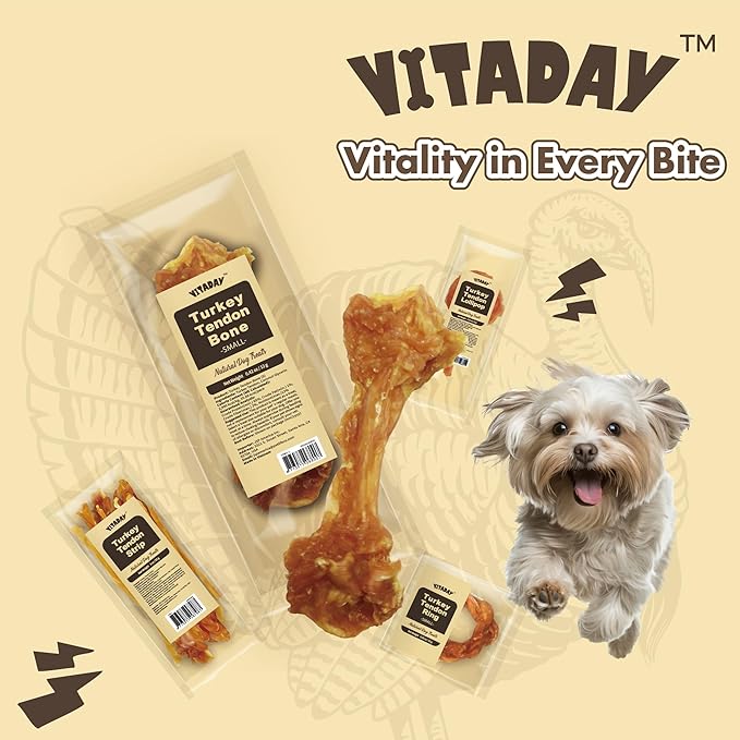 Turkey Tendon for Dogs, Turkey Tendon Bone (S) Pack of 4, 100% Natural, USA-Sourced, High-Protein, Low-Fat, Long-Lasting Dog Chew, Rawhide Alternative, Hypoallergenic Puppy & Dog Treats