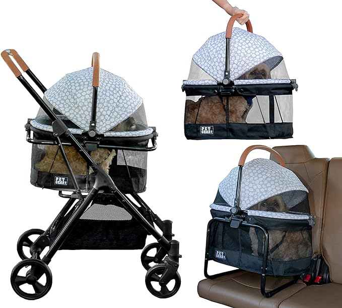 Pet Gear 3-in-1 Travel System, View 360 Stroller Converts to Carrier and Booster Seat with Easy Click N Go Technology, for Small Dogs & Cats, 4 Colors New Silver Pearl