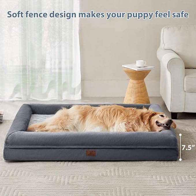 WNPETHOME Washable Dog Beds Large Sized Dog, XXXXL Dog Bed, Orthopedic Dog Sofa Bed with Removable & Waterproof Cover, Extra Large Dog Bed with Bolster Sides for Sleeping, Giant Dog Bed with Sides
