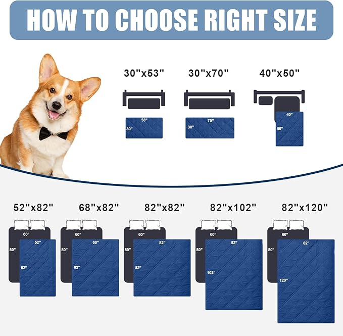 Smiry Waterproof Dog Blanket, Reversible Dog Bed Cover Pet Blanket, Soft Couch Cover for Dogs Washable, Bed Couch Sofa Furniture Protector for Puppy Cat Kids (30"x70", Navy/Blue)