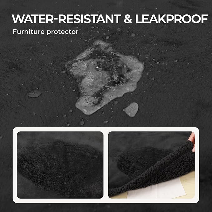 Waterproof Pet Blanket, Liquid Pee Proof Dog Blanket for Sofa Bed Couch, Reversible Sherpa Fleece Furniture Protector Cover for Small Medium Large Dogs Cats, Black Small(40" x 28")