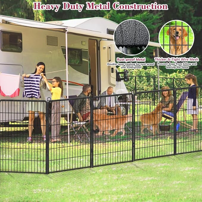 Dog Playpen 40 inch Dog Fence for Outdoor Indoor Use Heavy Duty Metal Dog Pen for Large Dogs, Rustproof Pet Playpen Portable Pet Fence Outdoor for Yard, RV Camping, Customizable, 20 Panels