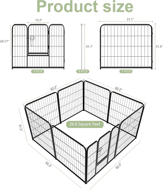 Dog Playpen with Door, Dog Fence for Outdoor & Indoor, 8 Panels 32 inch Height, Black