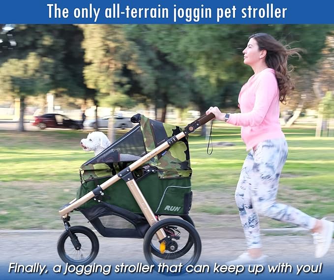 HPZ Pet Rover Run Performance Jogging Sports Stroller with Comfort Rubber Wheels/Zipper-Less Entry/1-Hand Quick Fold/Aluminum Frame for Small/Medium Dogs, Cats and Pets (Green Camo)