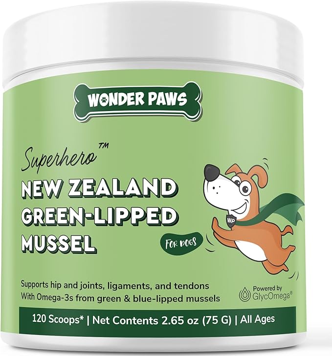 Premium Green Lipped Mussels for Dogs – Pure New Zealand Green Lipped Mussel Powder with Blue Lipped Mussels for Dogs – for Hip and Joint Flexibility, Mobility, Strength, Tendons and Muscles – 2.60oz
