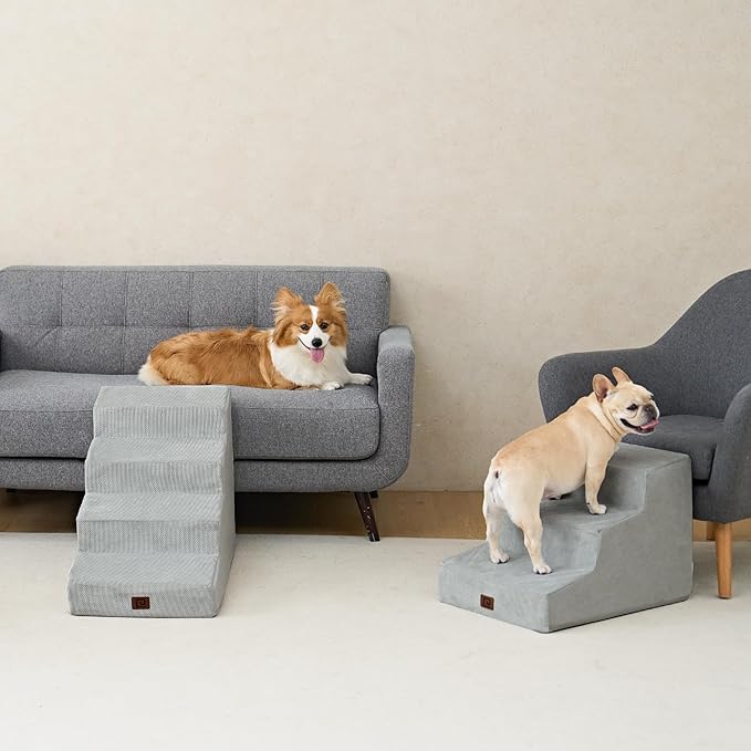 EHEYCIGA Dog Stairs for Small Dog 19.7”H, 4-Step Slope Dog Stairs for High Beds and Couch, Pet Steps with Non-Slip Bottom, Low Ramp and Larger Step Area