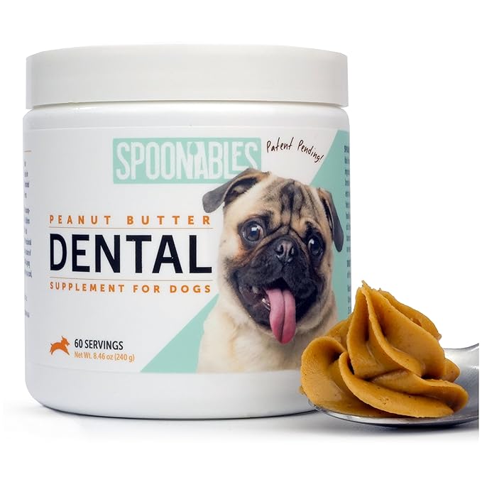 Dog Peanut Butter - Dog Breath Freshener - Anti Plaque, Tartar, & Bad Breath - Dog Dental Treats for Better Oral Care and Gum Health - Dental (8.46oz)