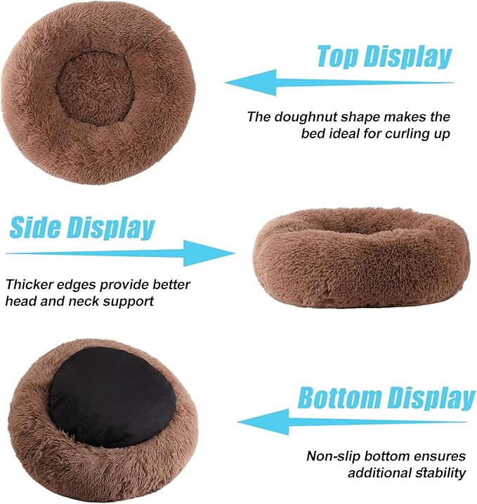 HYQ Small Dog Bed, Cat Beds for Indoor Cats, Pet Beds for Small Dogs, Fluffy Faux Fur Plush Small Dog Bed, Washable Puppy Bed with Anti-Slip Bottom, Dog Bed Small Size Dog (Khaki, 17 Inch)