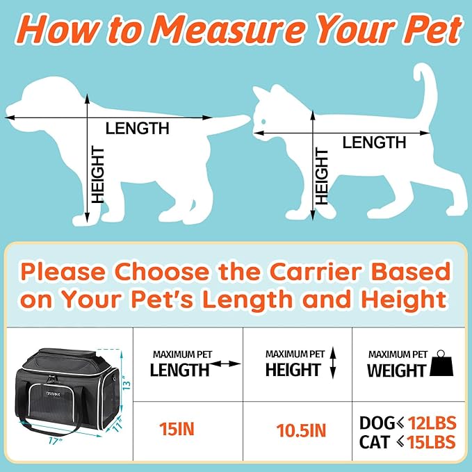 Petskd Top-Expandable Pet Carrier with Wheels 17x11x9.5 Inches Alaska Airline Approved, Soft-Sided Carrier for Small Cats Dogs with Locking Safety Zippers and Anti-Scratch Mesh(Black)