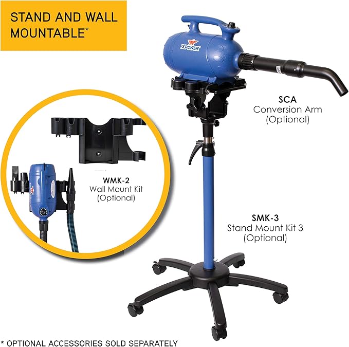 XPOWER B-4 Professional Pet Grooming Force Dryer with Powerful and Quiet Motor, Variable Speed Control, Versatile For All Coats and Breeds