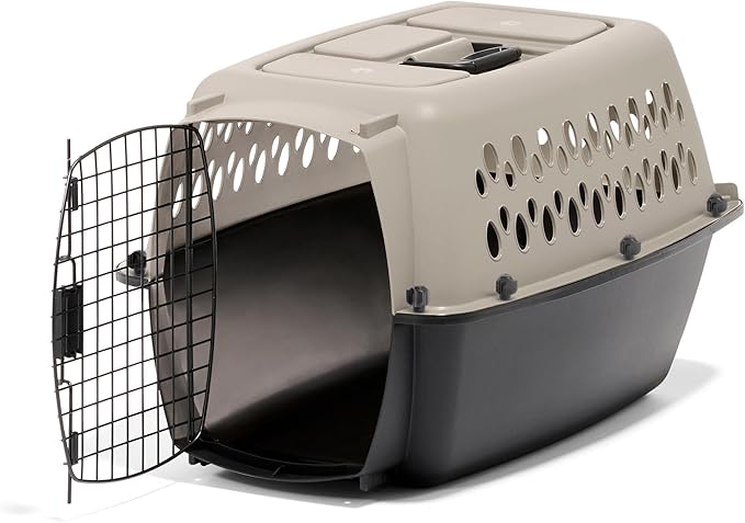 Petmate Vari Dog Kennel - Portable Crate for Pets 10-20 lbs - Airline-Friendly Pet Carrier - Durable Plastic Shell - For Home and Travel - Made in USA - 24 Inches - Taupe and Black