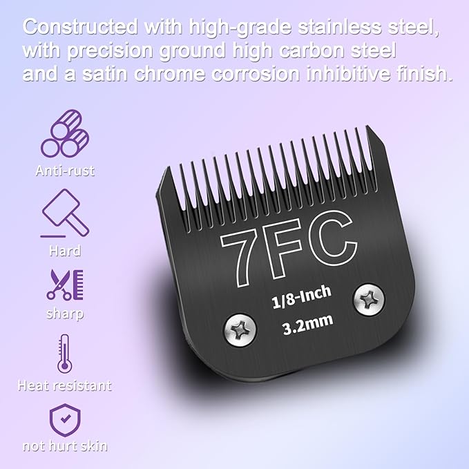 7FC Detachable Pet Dog Grooming Blades, Compatible with Ainds, Oster A5, Wahl KM-10 and Other Series Clippers, Size: 7FC Blade 1/8-Inch 3.2mm Cut Length. Black-3Pcs.