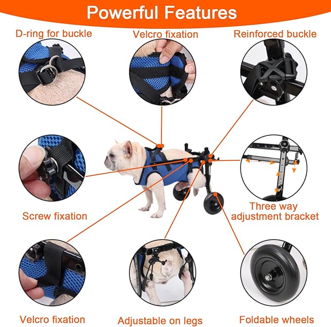 Dog Wheelchair for Back Legs, Adjustable Dog Wheelchairs with 2 Wheels, Dog Wheelchair Cart for Hip Support, Mobility Aids for Small Pets Hind Limbs (Middle)