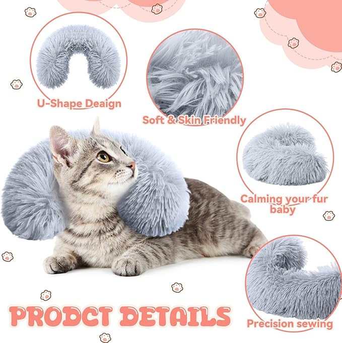 Sweetude 2 Pcs Cat Pillow for Indoor Cats and Dogs Ultra Soft Fluffy Pet Calming Toy Half Donut Cuddler Pillow U Shaped Pet Neck Pillow Calming Puppy Pillow Joint Relief Cervical Protection