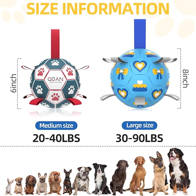 QDAN Dog Toys Soccer Ball with Straps - Durable Dog Balls for Large Dogs, Beach Pool Dog Water Toy, Dog Tug Toys for Tug of War, Puppy Dog Birthday Gifts Blue (8 Inch)
