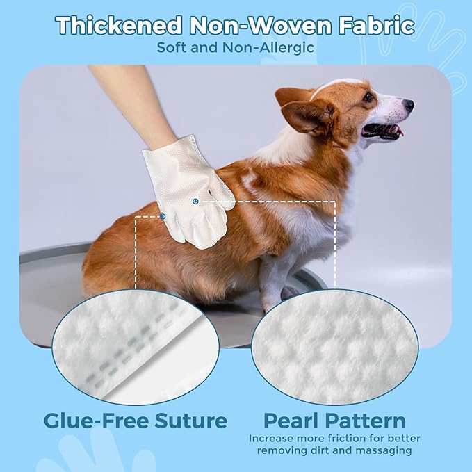 Vannon Portable Pet Bathing Wipes for Dogs & Cats, Cleaning & Odor-Controlling Extra Thick Grooming Glove Wipes for Daily Care and Traveling, Rinse Free, Nourish Fur, Individually Packaged, 5 PCS