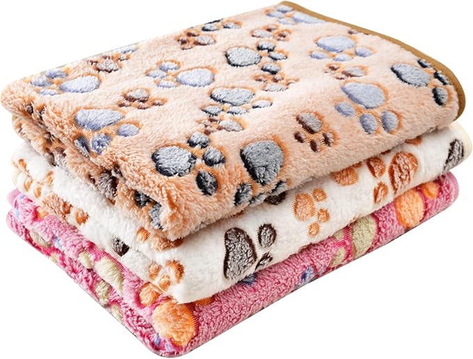 UTTPLL Blanket-Premium-Flannel-Medium-Printed Throw for Cat Dog Puppy Animals Super Soft Fluffy Fleece Pet Blankets Warm Sleep Mat Cute Paw Coffee