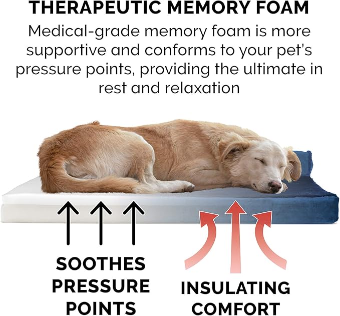Furhaven Memory Foam Dog Bed for Large Dogs w/ Removable Bolsters & Washable Cover, For Dogs Up to 125 lbs - Plush & Velvet L Shaped Chaise - Deep Sapphire, Jumbo Plus/XXL