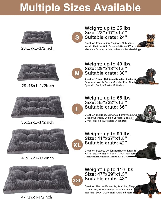 Dog Bed, Washable Cozy Plush Dog Crate Beds, Soft Comfy Kennel Pad Anti Slip Pet Sleeping Mat for Large, Jumbo, Medium, Small Dogs Breeds (29.0 L x 18.0 W x 1.5 Th Inches, Dark Grey)