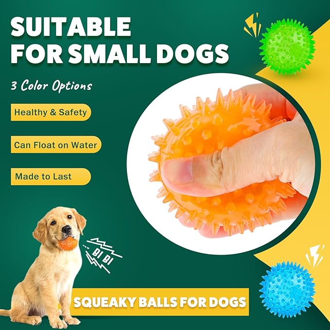 2 Different Functions Interactive Balls for Dogs 2.5” Squeaky Dog Balls Toys and Puppy Teething Chew Toy Balls for Small Dogs Dog Balls for Clean Teeth and Training (5Pcs)